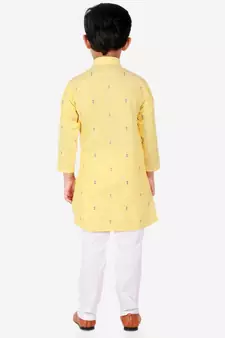 Yellow Printed Cotton Boys Kurta Pajama Set