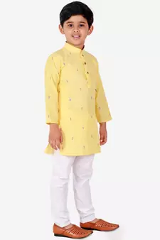 Yellow Printed Cotton Boys Kurta Pajama Set
