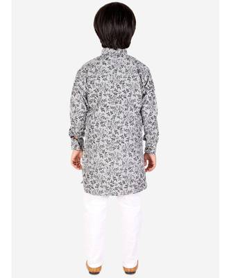 Black Floral Design Cotton Boys Cut Kurta Pajama Set 2
