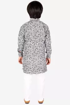 Black Floral Design Cotton Boys Cut Kurta Pajama Set