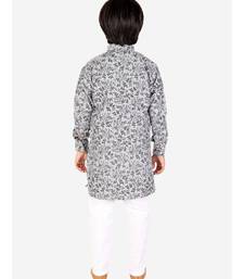 Black Floral Design Cotton Boys Cut Kurta Pajama Set