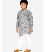 Black Floral Design Cotton Boys Cut Kurta Pajama Set
