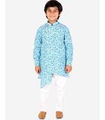 Firozi Floral Design Cotton Boys Cut Kurta Pajama Set