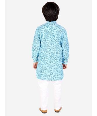 Firozi Floral Design Cotton Boys Cut Kurta Pajama Set 3