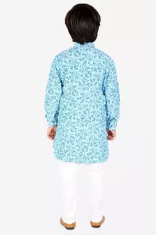 Firozi Floral Design Cotton Boys Cut Kurta Pajama Set