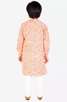 Orange Floral Design Cotton Boys Cut Kurta Pajama Set