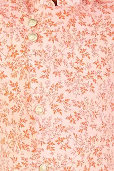 Orange Floral Design Cotton Boys Cut Kurta Pajama Set