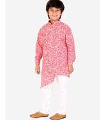 Red Floral Design Cotton Boys Cut Kurta Pajama Set