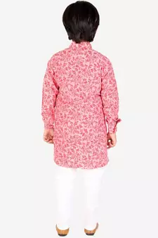 Red Floral Design Cotton Boys Cut Kurta Pajama Set