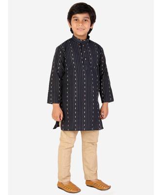 Black stripe Design Cotton Boys Kurta Pajama Set 1