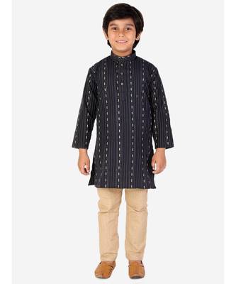 Black stripe Design Cotton Boys Kurta Pajama Set 2
