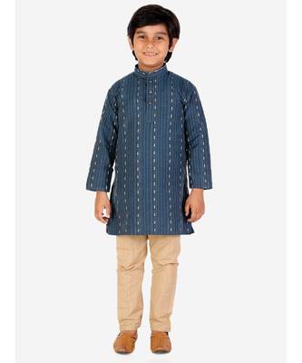 Blue stripe Design Cotton Boys Kurta Pajama Set 1