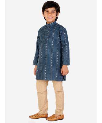 Blue stripe Design Cotton Boys Kurta Pajama Set 4