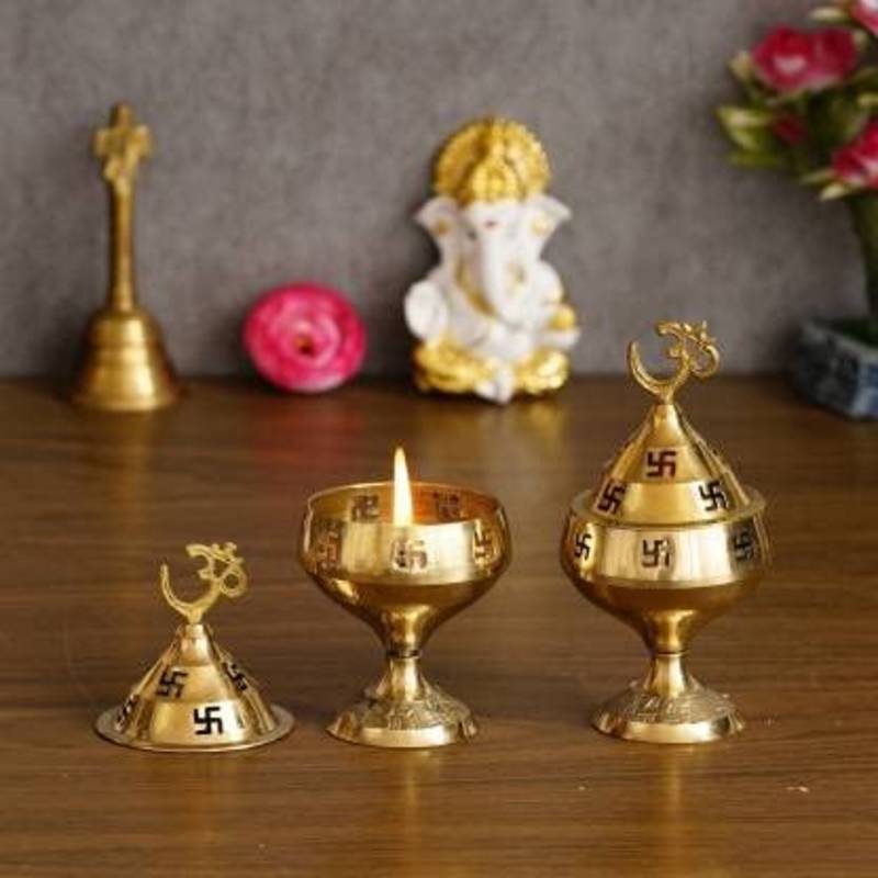 ROLIMOLI Akhand Jyot Special for Navratri Diwali Puja Diya Oil Lamp Deepak OM Top Swastik Design Pack of 2