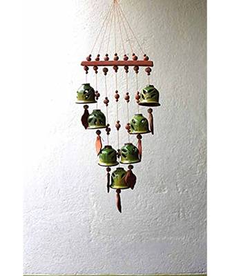 ESVAR STONECRAFT Present A Terracotta Ceramic Coated Green Wind Chimes with (Seven Bells) 1