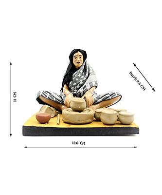 ESVAR STONECRAFT Present A Terracotta Sculpture of Pottery Making Lady With DelightFull Multicoloured 1