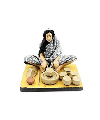 ESVAR STONECRAFT Present A Terracotta Sculpture of Pottery Making Lady With DelightFull Multicoloured 3