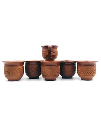 Esvar Stonecraft Handmade Ceramic Terracotta Clay Tea Cup with Dynamic Round Shape Design 1