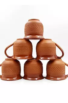 Esvar Stonecraft Handmade Ceramic Terracotta Clay Tea Cup with Dynamic Round Shape Design