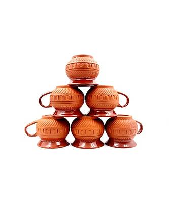 Esvar Stonecraft Handmade Ceramic Terracotta Clay Tea Cup With Round Shape Like Traditional Matka 2
