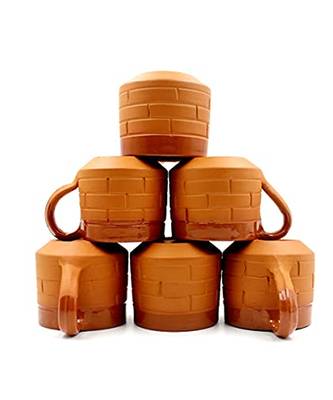 Esvar Stonecraft Handmade Ceramic Terracotta ClayTea Cup with Entic Traditional Brick Design 3