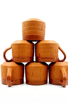 Esvar Stonecraft Handmade Ceramic Terracotta ClayTea Cup with Entic Traditional Brick Design