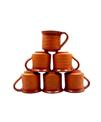 Esvar Stonecraft Handmade Ceramic Terracotta Clay Tea Cup with Traditional Brick Design 3