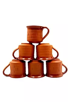 Esvar Stonecraft Handmade Ceramic Terracotta Clay Tea Cup with Traditional Brick Design