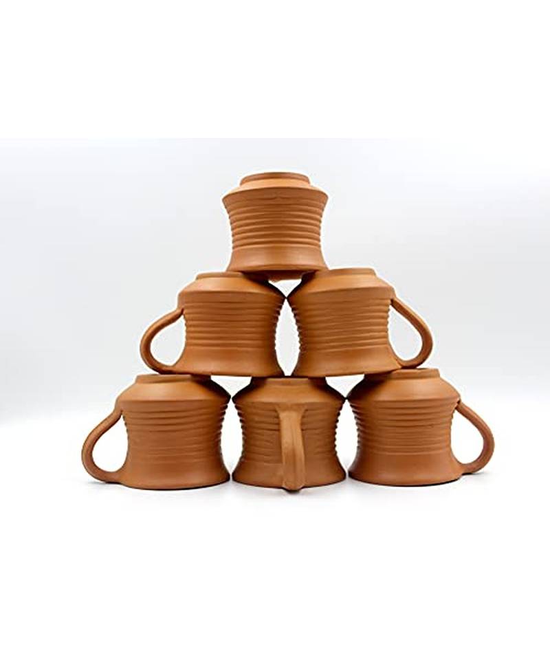 Esvar Stonecraft Handmade Terracotta Non Ceramic Clay Tea Cup with Entic Traditional Design