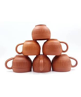 Esvar Stonecraft Handmade Terracotta Non Ceramic Clay Tea Cup with Traditional Design 3