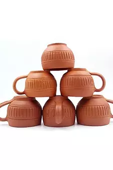 Esvar Stonecraft Handmade Terracotta Non Ceramic Clay Tea Cup with Traditional Design