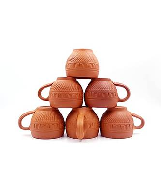 Esvar Stonecraft Handmade Terracotta Non Ceramic Clay Tea Cup with Dynamic Design 3