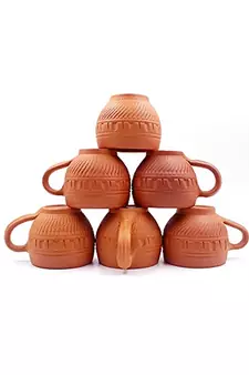 Esvar Stonecraft Handmade Terracotta Non Ceramic Clay Tea Cup with Dynamic Design
