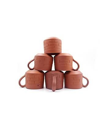 Esvar Stonecraft Handmade Terracotta Non Ceramic Clay Tea Cup with Traditional Brick Design 3