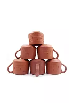Esvar Stonecraft Handmade Terracotta Non Ceramic Clay Tea Cup with Traditional Brick Design