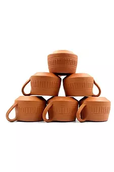 Esvar Stonecraft Handmade Terracotta Non Ceramic ClayTea Cup with Entic Design