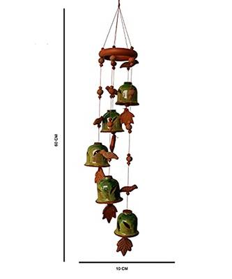 ESVAR STONECRAFT Terracotta Ceramic Coated Green Wind Chimes With "FIVE BELLS" 1