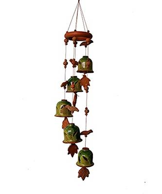ESVAR STONECRAFT Terracotta Ceramic Coated Green Wind Chimes With "FIVE BELLS" 2