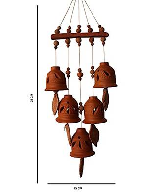 ESVAR STONECRAFT Terracotta Natural Colour Straight Design Wind Chain with (Five Bell) 1