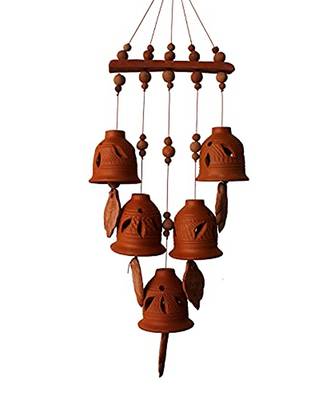 ESVAR STONECRAFT Terracotta Natural Colour Straight Design Wind Chain with (Five Bell) 2