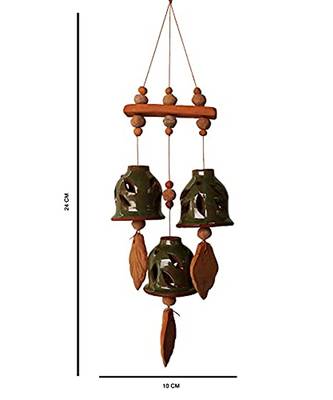 ESVAR STONECRAFT Terracotta Ceramic Coated Green Wind Chimes With "THREE BELLS" 1