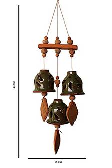 ESVAR STONECRAFT Terracotta Ceramic Coated Green Wind Chimes With "THREE BELLS"