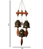 ESVAR STONECRAFT Terracotta Ceramic Coated Green Wind Chimes With "THREE BELLS"