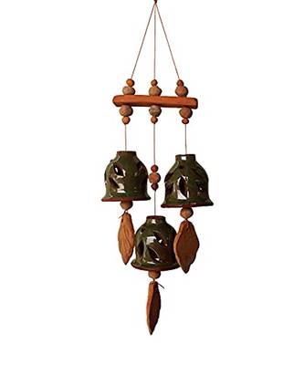 ESVAR STONECRAFT Terracotta Ceramic Coated Green Wind Chimes With "THREE BELLS" 2