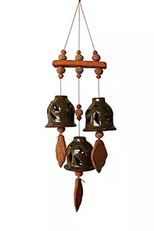 ESVAR STONECRAFT Terracotta Ceramic Coated Green Wind Chimes With "THREE BELLS"