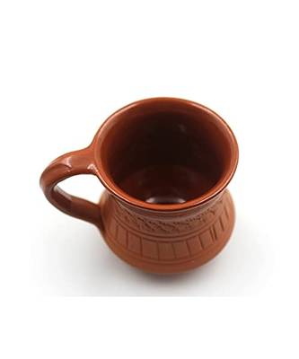 Esvar Stonecraft Terracotta Clay Tea Cups - Set of 6, Earthen Brown, Ceramic coated 1