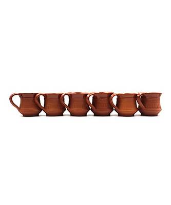 Esvar Stonecraft Terracotta Clay Tea Cups - Set of 6, Earthen Brown, Ceramic coated 2