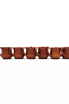 Esvar Stonecraft Terracotta Clay Tea Cups - Set of 6, Earthen Brown, Ceramic coated