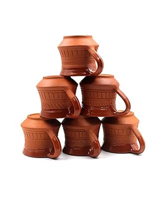 Esvar Stonecraft Terracotta Clay Tea Cups - Set of 6, Earthen Brown, Ceramic coated 3