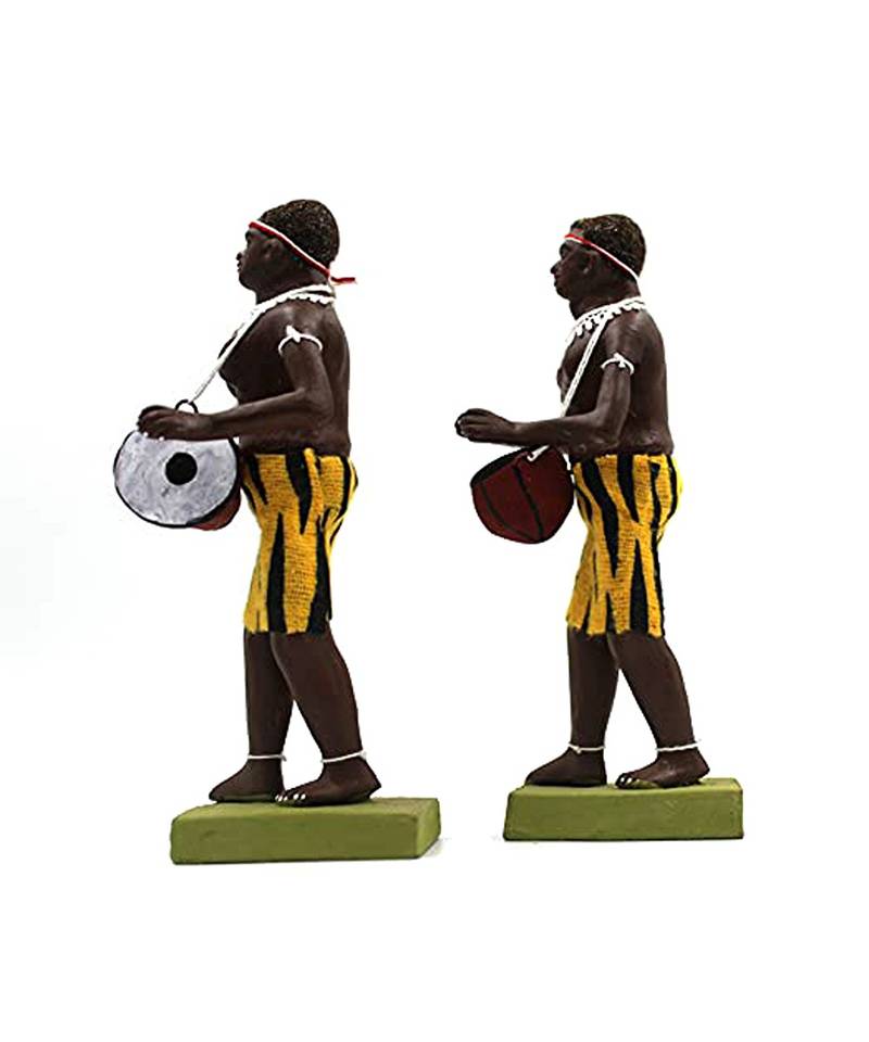 SVAR STONECRAFT Aadivasi Trible Couple with Musical Band with Cute Yellow Cloths Made of Terracotta